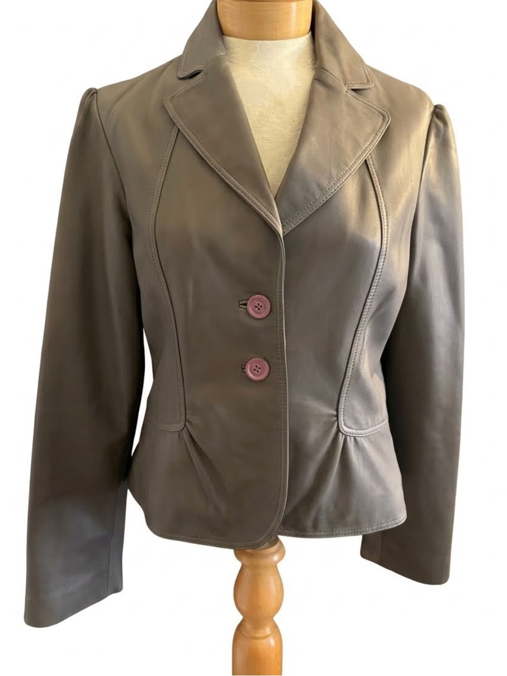 SZ M VINTAGE TAHARI LEATHER TAUPE GREY JACKET fall